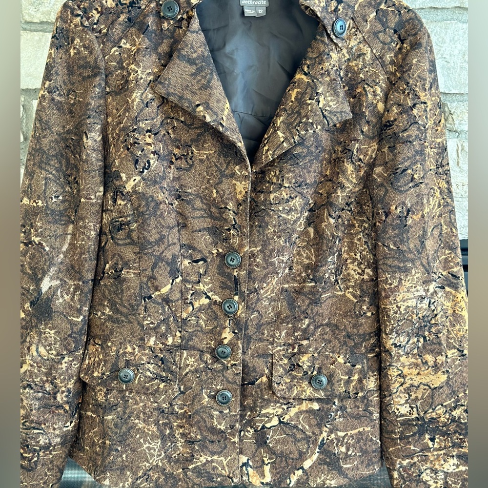 Anthracite Ladies Blazer Tweed Paisley Textured Camouflage Size 12 Women - Picture 5 of 14